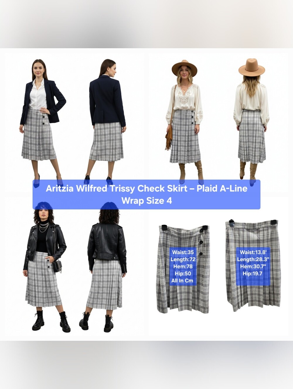 Aritzia Wilfred Trissy Check Skirt – Plaid A-Line Wrap Size 4